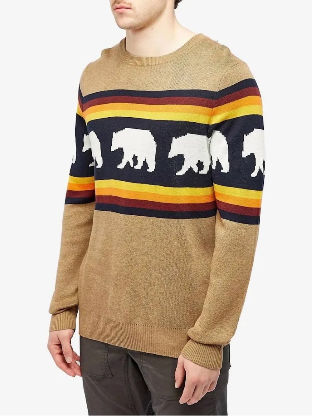 KAVU Highline Jacquard Crew Knit Sweater, men’s size M